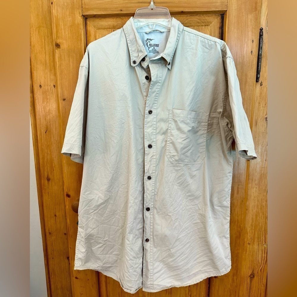 Men’s Reel Legends Performance Clothing Short Sleeve Shirt. Light Tan. Size Med